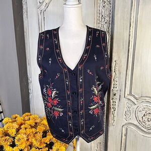 Floral Embroidered Blue Embroidered Vest